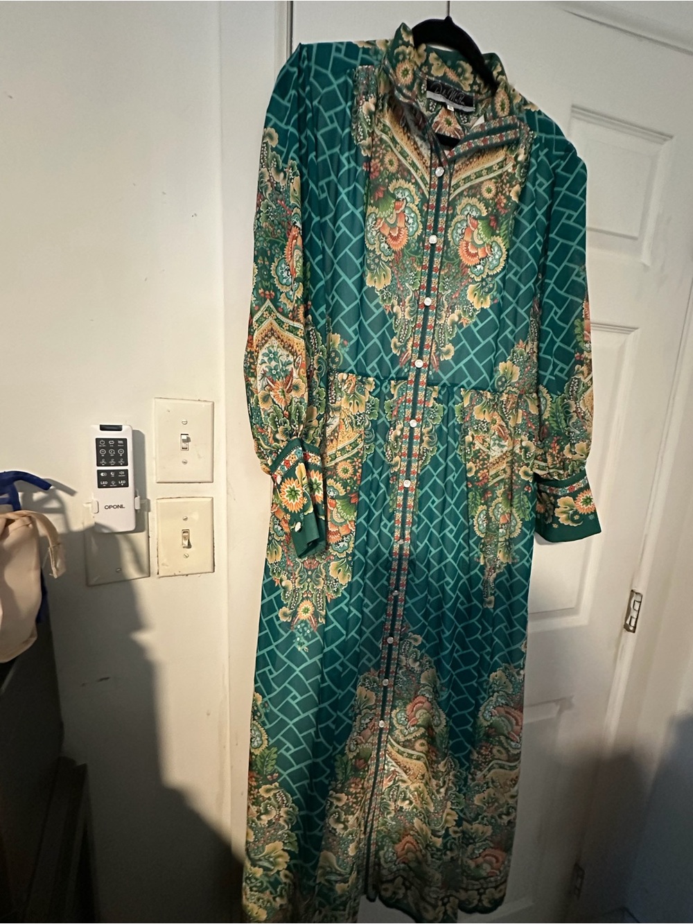 Teal Paisley Button-Front Maxi Dress
